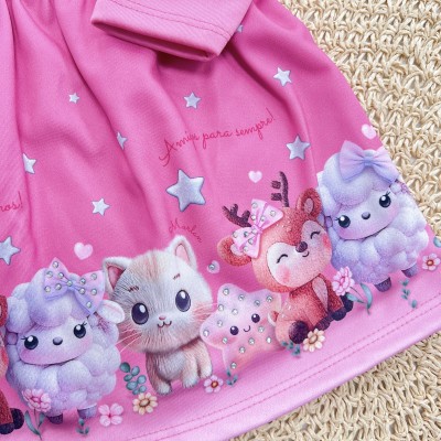 Vestido Manga Longa Bichinhos Fofos Amigos para sempre! - Pink